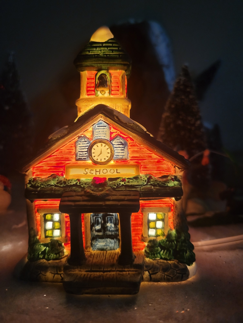 Vintage Ceramic Christmas Village Schoolhouse Lighted House 1990s Holiday Decor